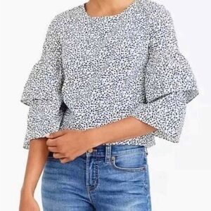 J Crew Mercantile blue bell-sleeve ruffle blouse size 00